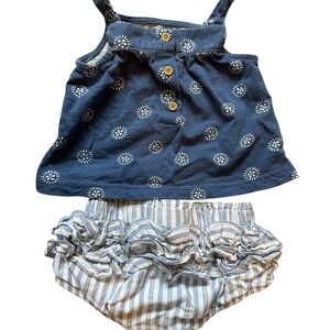 Navy Blue Floral Kids Top and Striped Bloomers Set 3 months